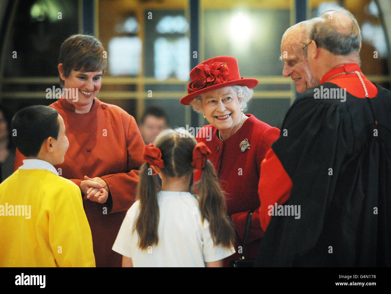 Britain's Queen Elizabeth II and the Duke of Edinburgh meets guests