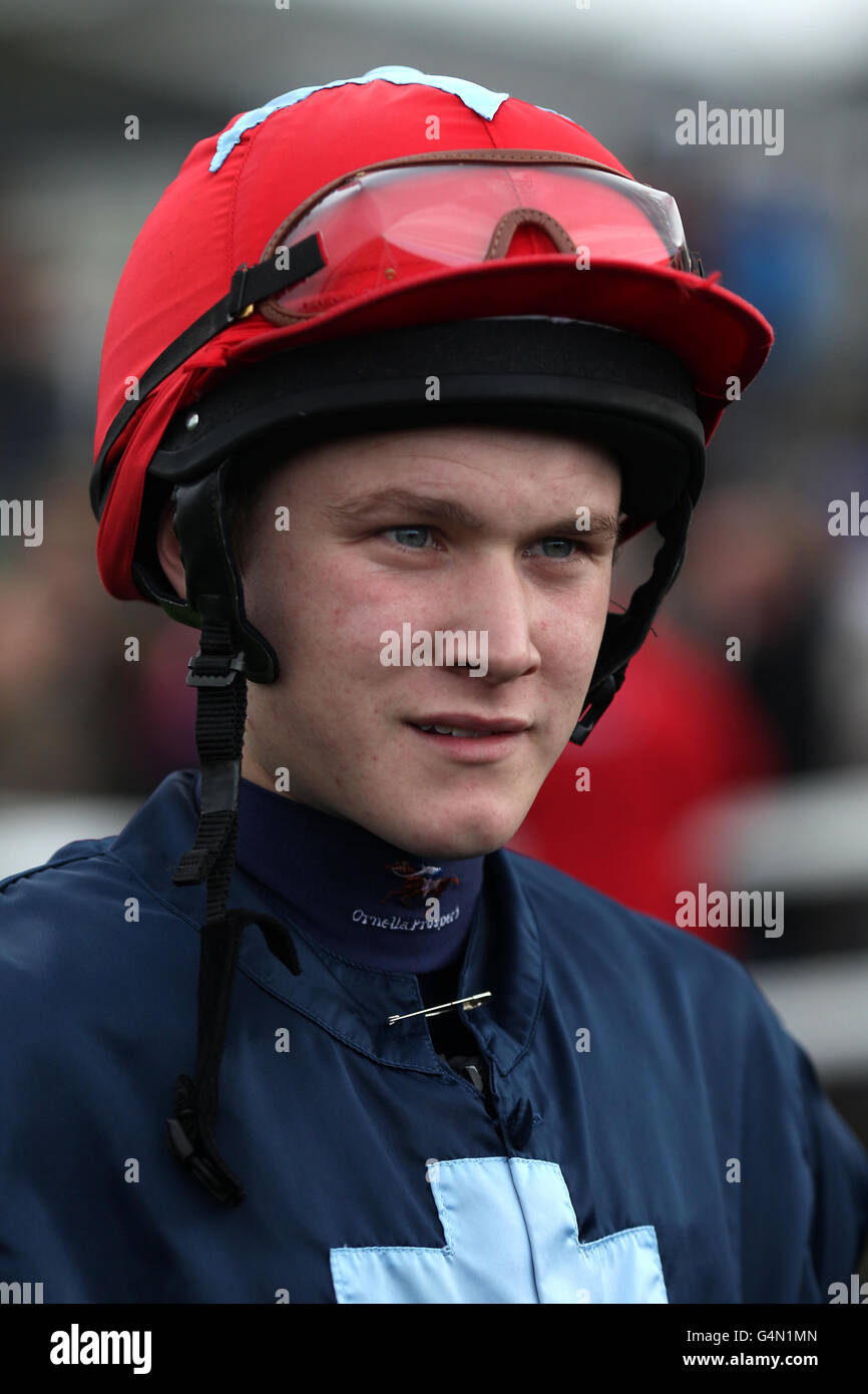 Jockey Dean Pratt prior to his ride on King Fingal in the PHS Compliance Claiming Hurdle Stock Photo