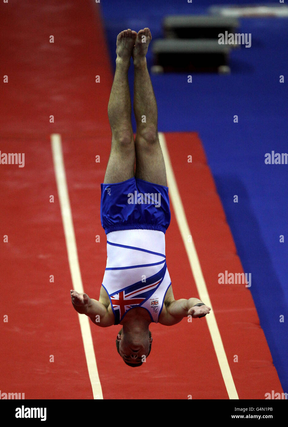 Great Britain's Dan Lannigan during the men's tumbling qualification Stock Photo