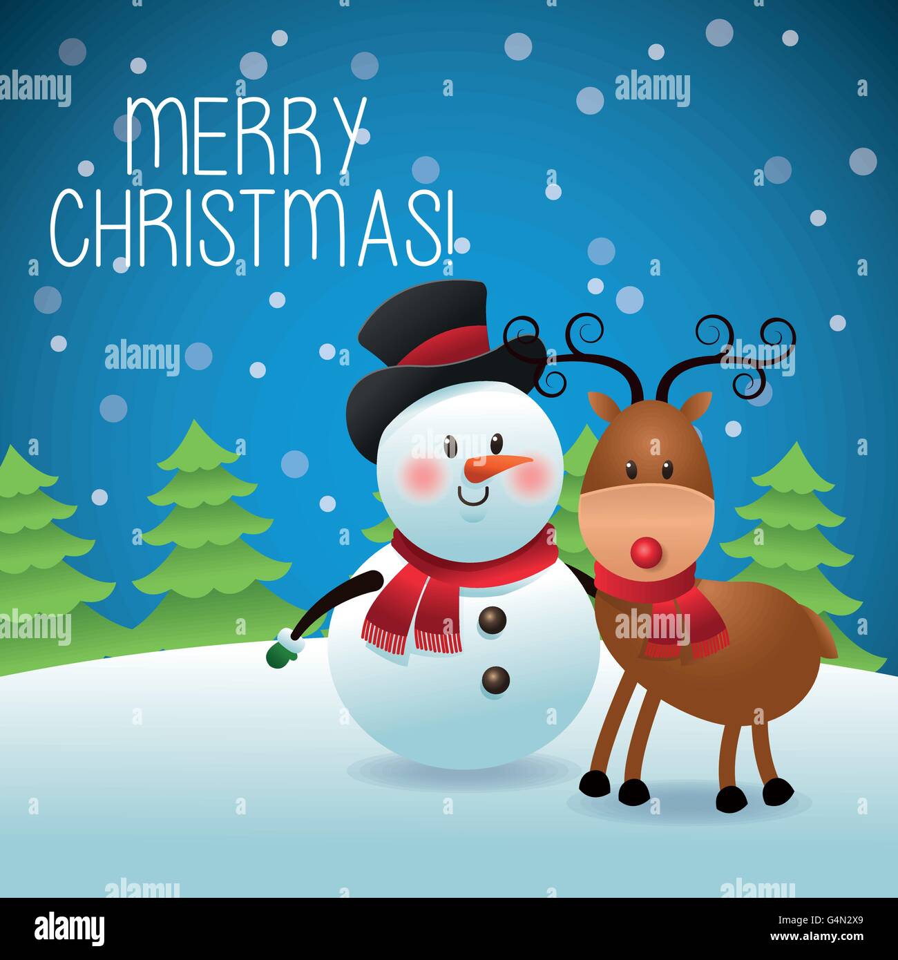 Merry Christmas concept with snowman and deer icon. vector graph Stock ...