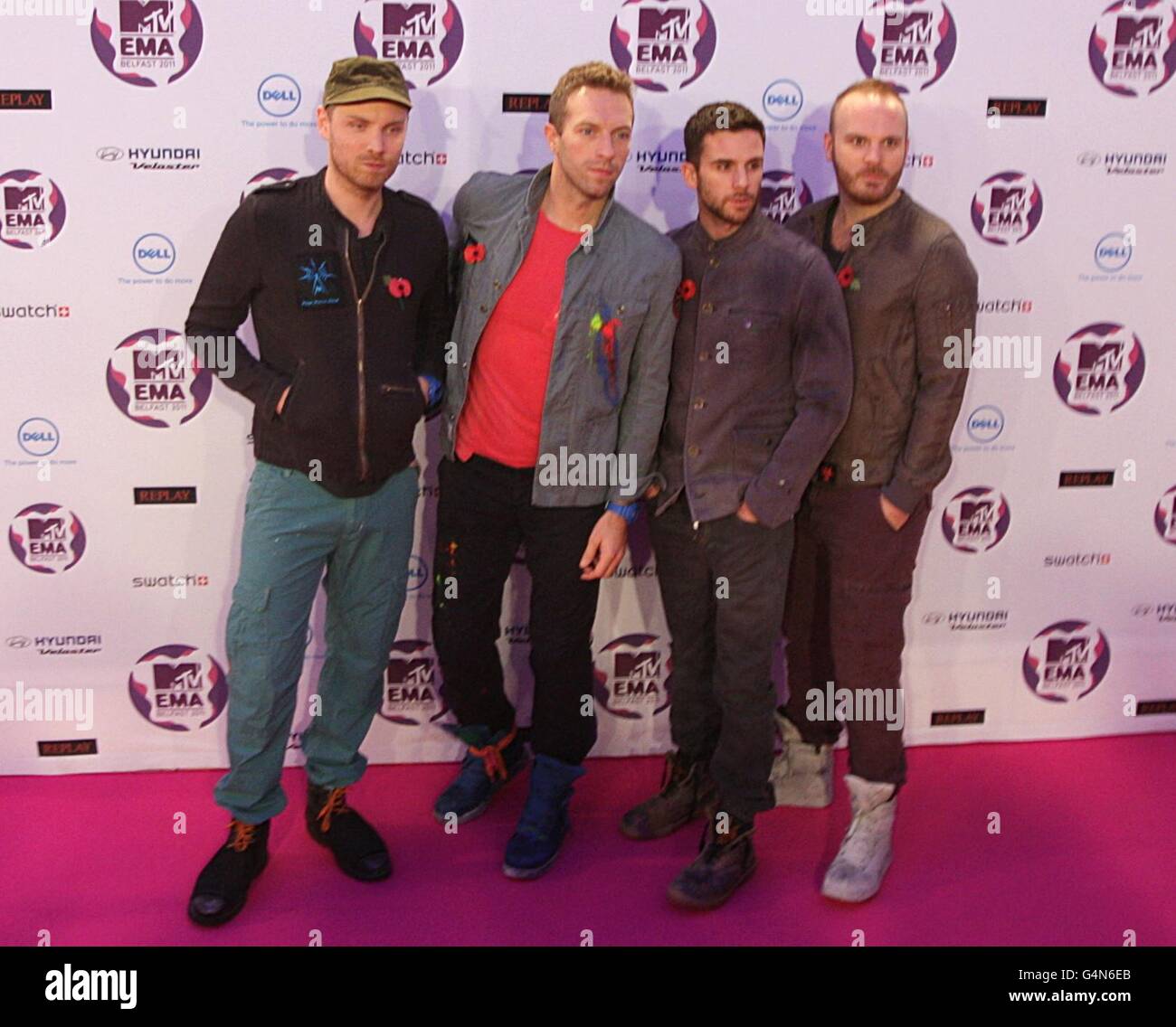 Will Champion, Guy Berryman, Chris Martin and Jonny Buckland of Coldplay  attend the Capital FM Jingle Bell Ball 2015 at the O2 Arena, London Stock  Photo - Alamy