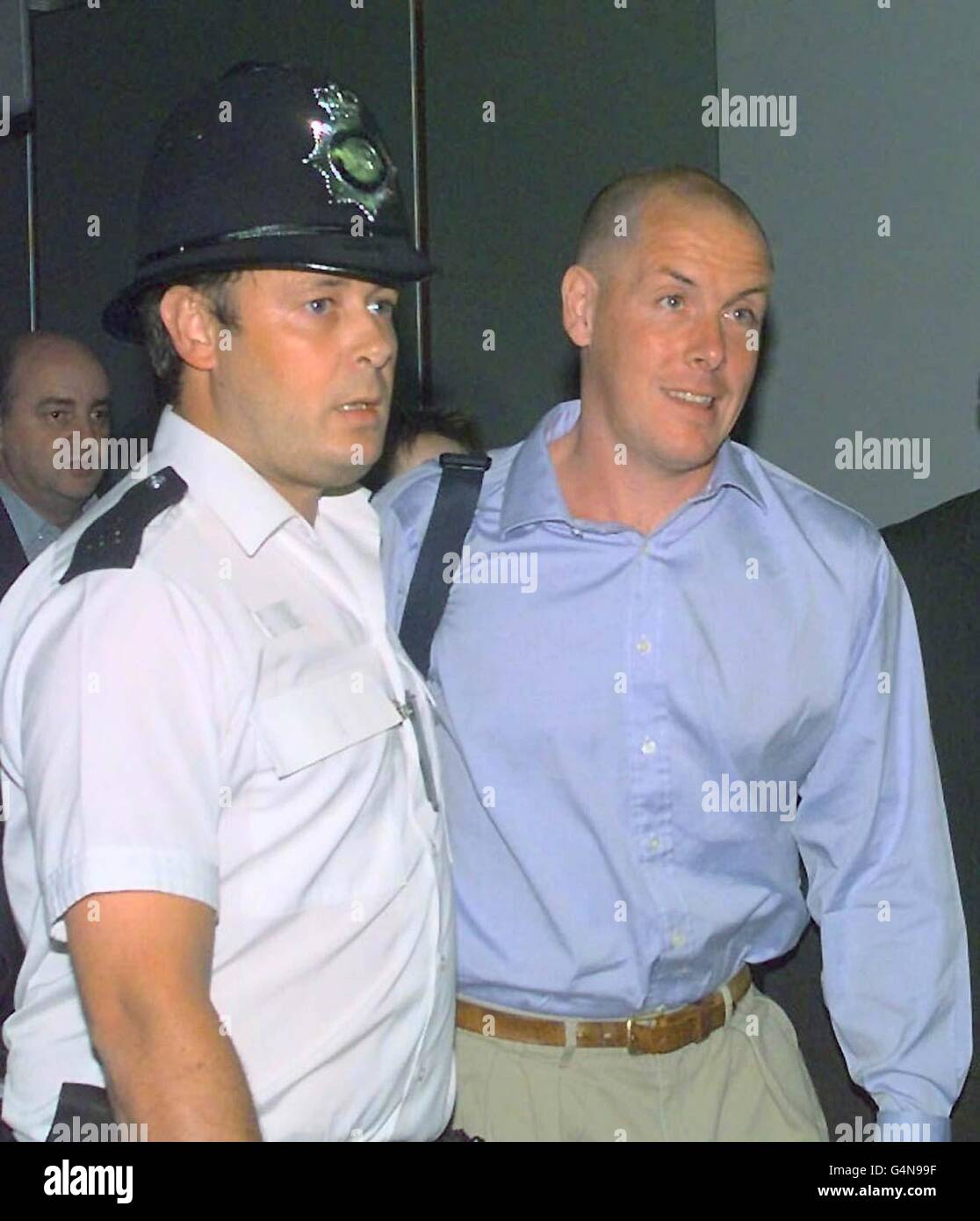 Rogue trader Nick Leeson, who brought down Barings Bank, makes his way to a news conference at