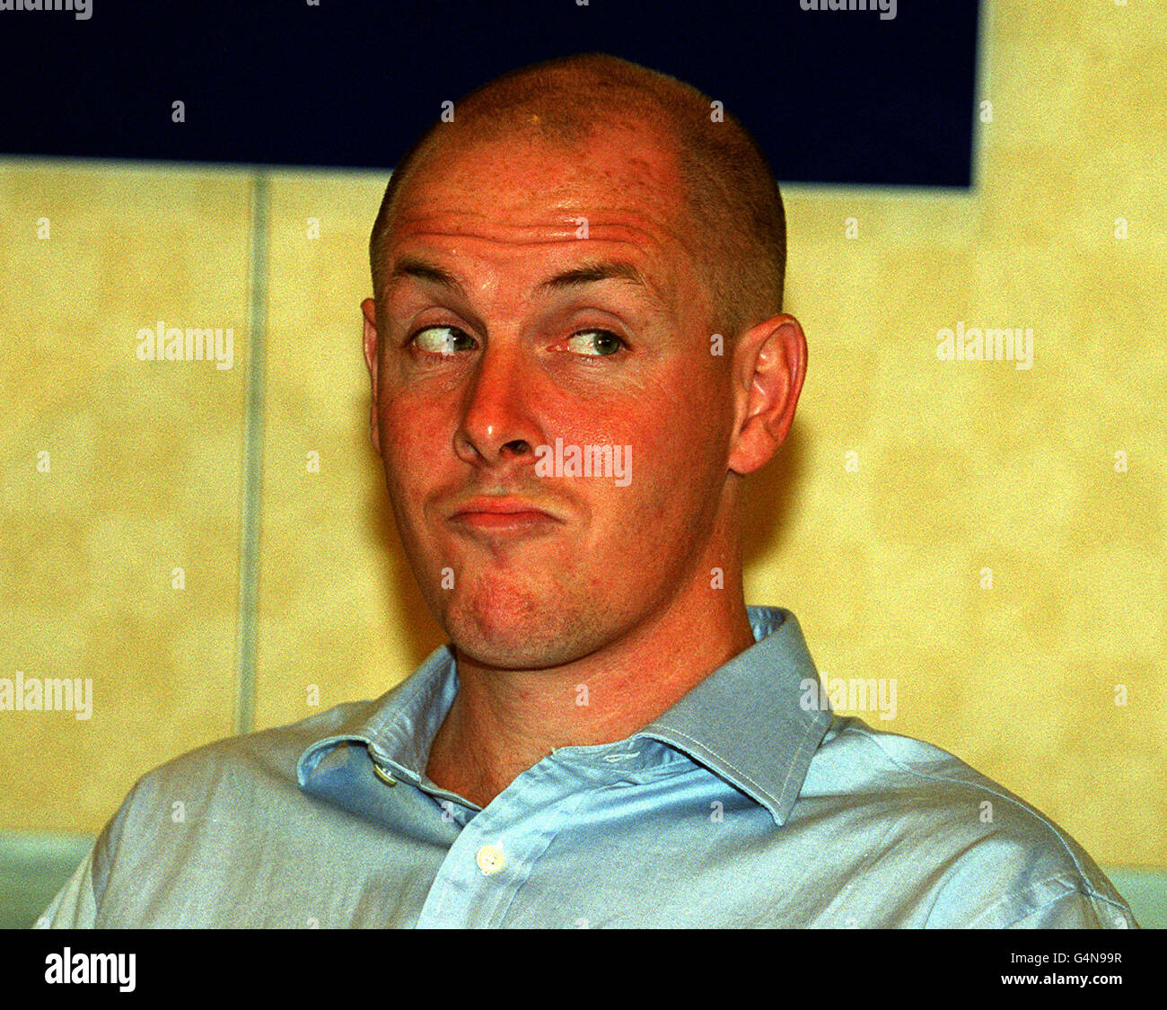 Rogue trader Nick Leeson, who brought down Barings Bank, speaking during a news conference at