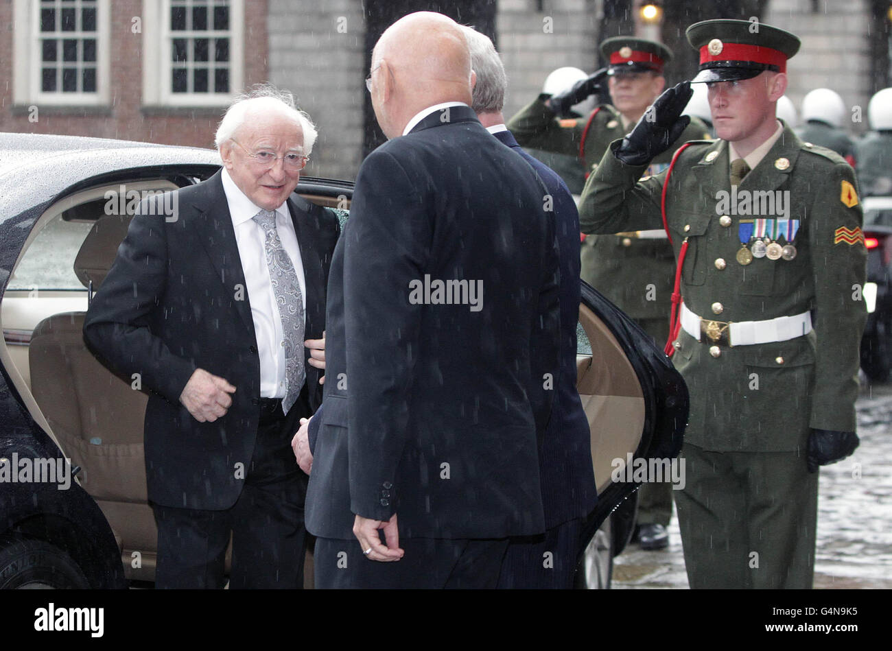 President-elect Michael D Higgins arrives for his inauguration ceremony as Ireland's ninth head of state at Dublin Castle today. PRESS ASSOCIATION. Picture date: Friday November 11, 2011. See PA story IRISH President. Photo credit should read: Niall Carson/PA Wire Stock Photo