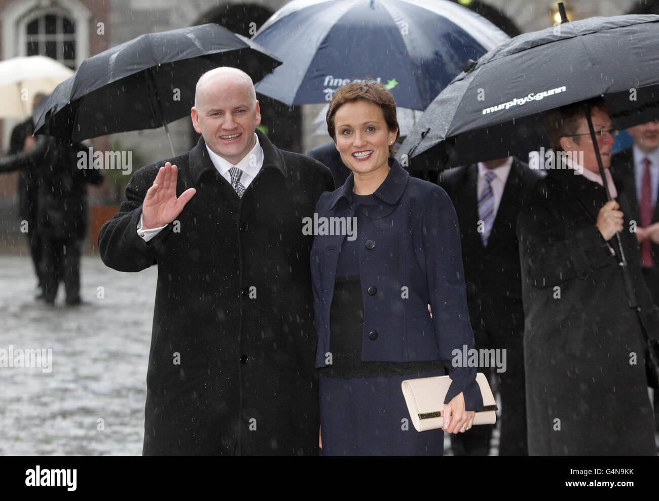Presidential candidate Sean Gallagher and his wife Trish arrive at Dublin Castle for the inauguration ceremony of President-elect Michael D Higgins as Ireland's ninth head of state today. PRESS ASSOCIATION. Picture date: Friday November 11, 2011. See PA story IRISH President. Photo credit should read: Niall Carson/PA Wire Stock Photo