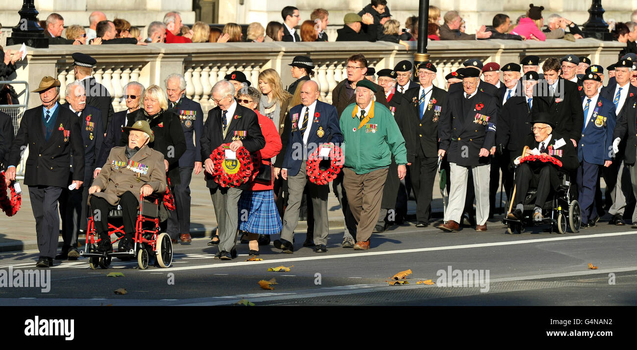 Ex-servicemen march past the Centoph to lay wreaths during the annual ...