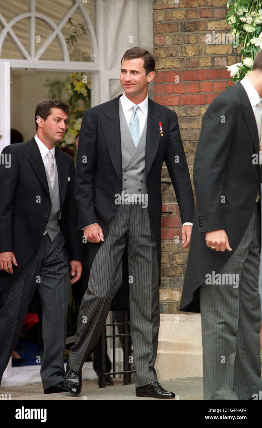 Prince Felipe of Spain arrives at the Greek Orthodox Cathedral of St Sophia in Bayswater, west London, for the wedding of Princess Alexia of Greece to Carlos Morales Quintana of Spain. Stock Photo