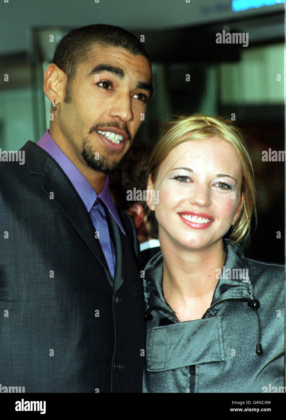 Television presenter and radio DJ Sara Cox and Leeroy Thornhill, from the dance band the Prodigy, arrive for the Royal Premiere of Star Wars: Episode 1, The Phantom Menace at Leicester Square, London. Stock Photo