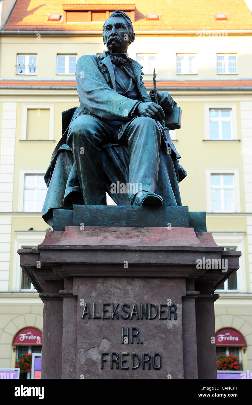 City Views - Wroclaw - Poland. Statue of Aleksander HR Fredro in Wroclaw Stock Photo