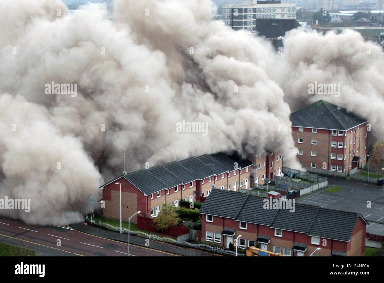 Glencairn Tower,a 17storey block of flats is demolished in Motherwell