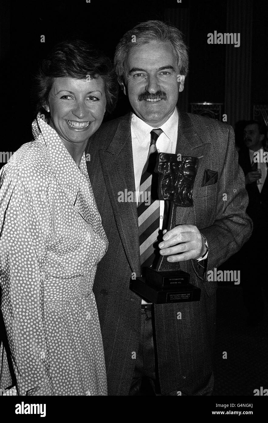 Des Lynam with newsreader Sue Lawley at the Grosvenor Hotel, London, where they received awards for the Television and Radio Industries Club's Television Newscaster/Presenter of the Year and Sports Presenter of the Year respectively. Stock Photo