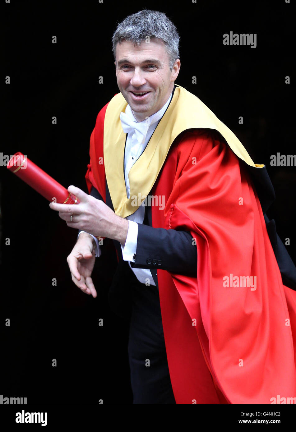 AA Chefs' Chef of the Year Martin Wishart after receiving his Honorary Doctorates from the University of Edinburgh at a ceremony in the McEwan Hall in Edinburgh. Stock Photo