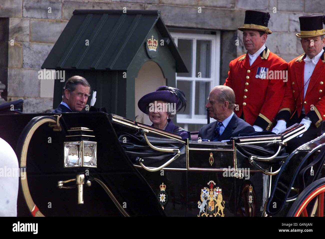 The Queen with the Prince of Wales and the Duke of Edinburgh leave