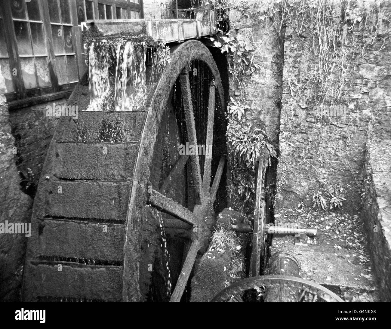 An eleventh century Water-Mill, fed by a duck pond from above, in the village of Cockington, Torbay, Devon. Stock Photo