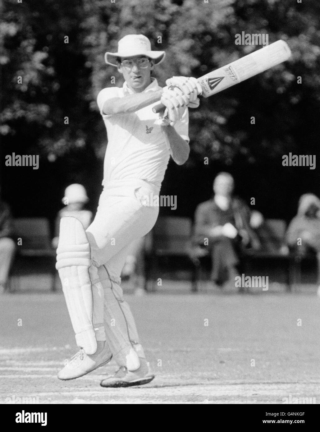 Somerset cricketer Peter Roebuck in to bat during the Benefit Match for Ian Botham at the Finchley Cricket Club in North London. Stock Photo