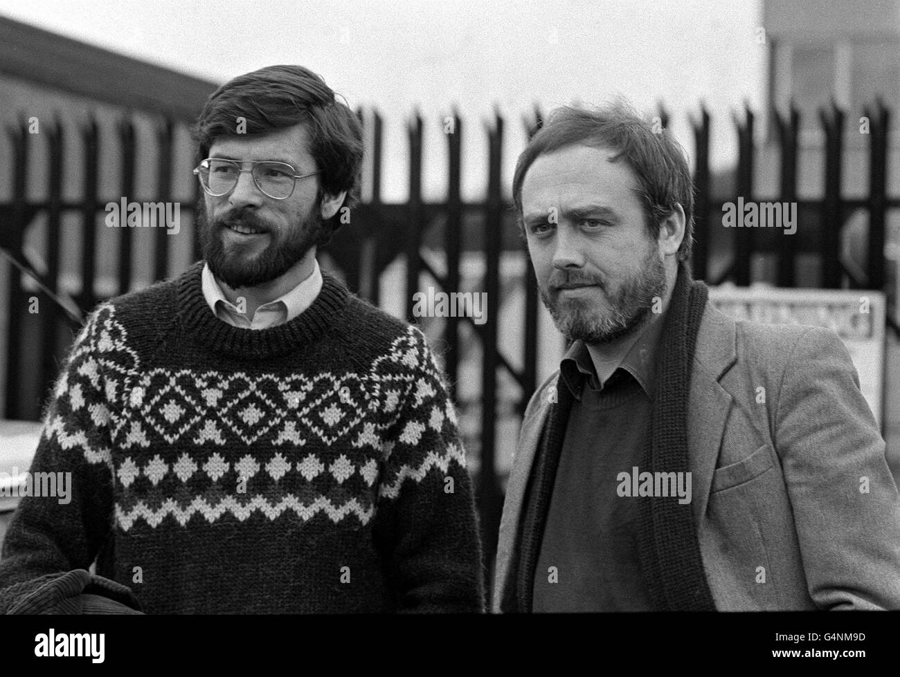 The two Sinn Fein Leaders banned from Britain after the Greater London Council invited them to London. Gerry Adams (L) is vice-president, and Danny Morrison is the organisation's publicity director. Stock Photo