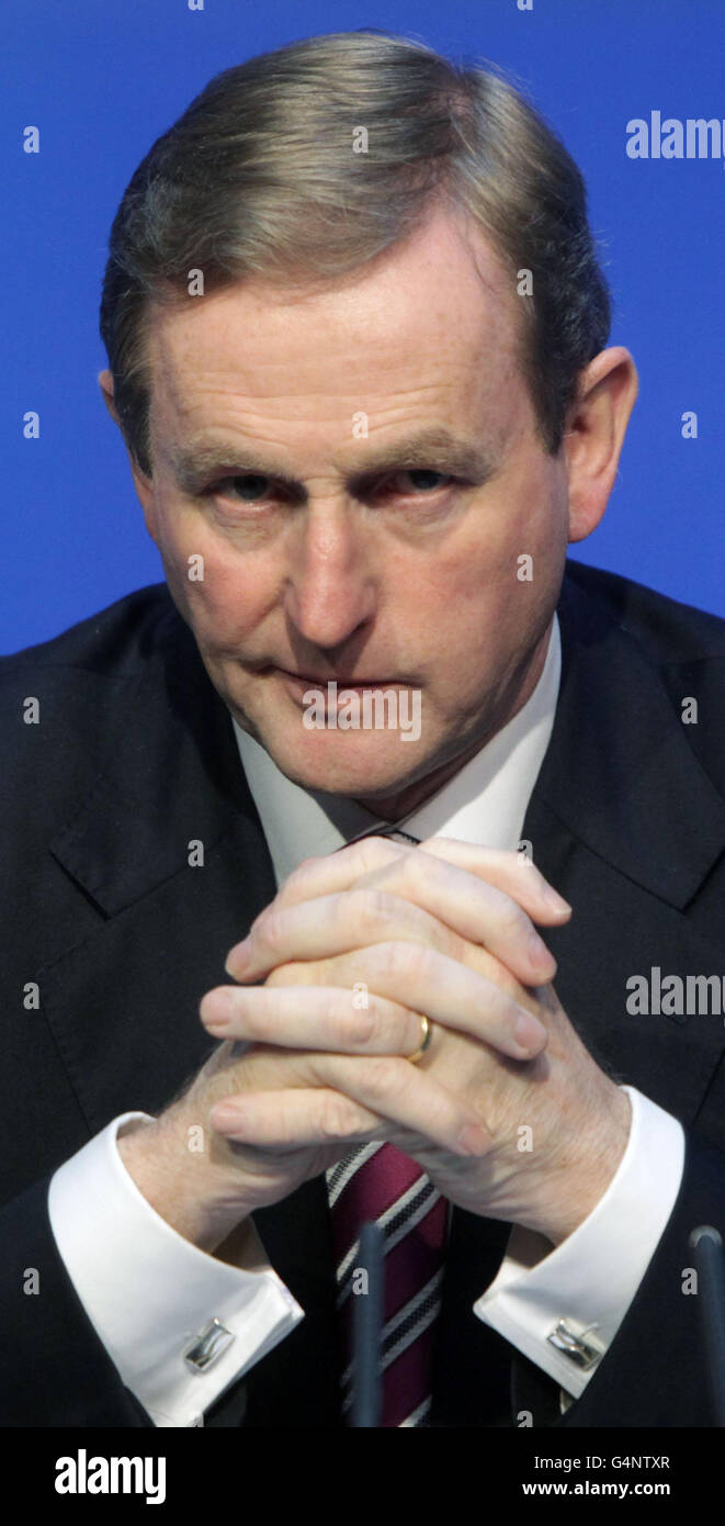 Taoiseach Enda Kenny during a press briefing on Job Creation at Government Buildings in Dublin. Stock Photo