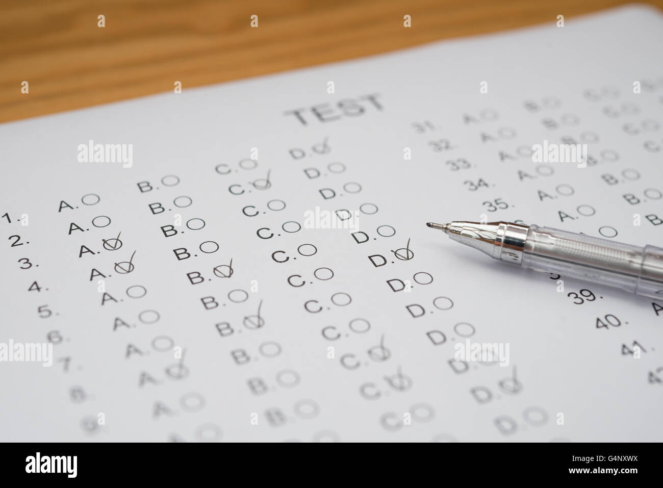 test score sheet with answers and ballpoint Stock Photo