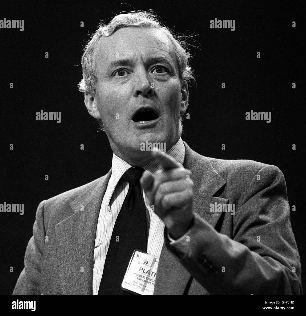 Tony Benn, who was defeated by Denis Healey in the election for the deputy leadership of the Labour Party, speaking at the party conference in Brighton. Stock Photo