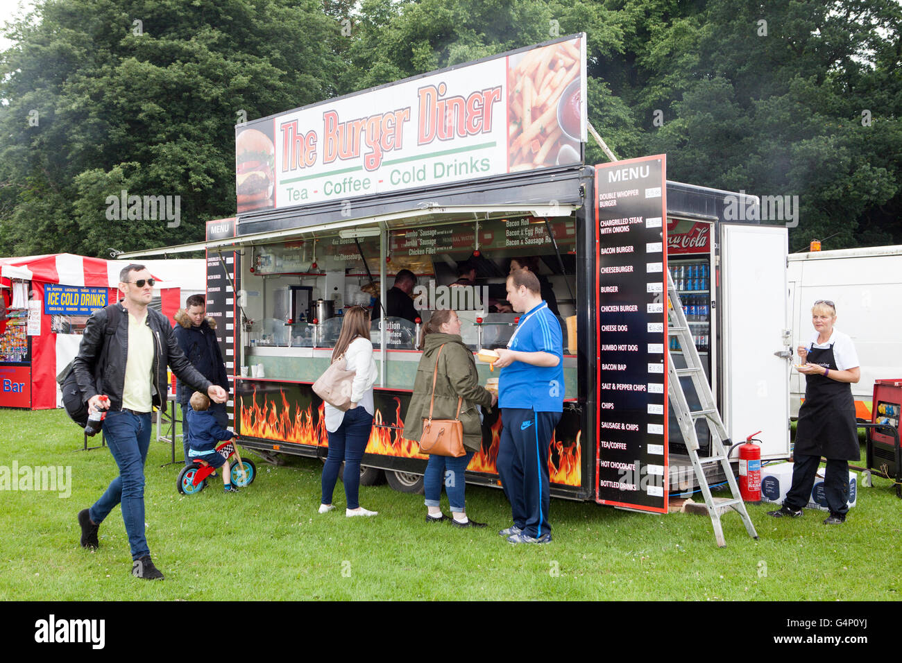 Food stall vans at the Afric Oye festival in Sefton Park, Liverpool,  Merseyside, UK Stock Photo - Alamy