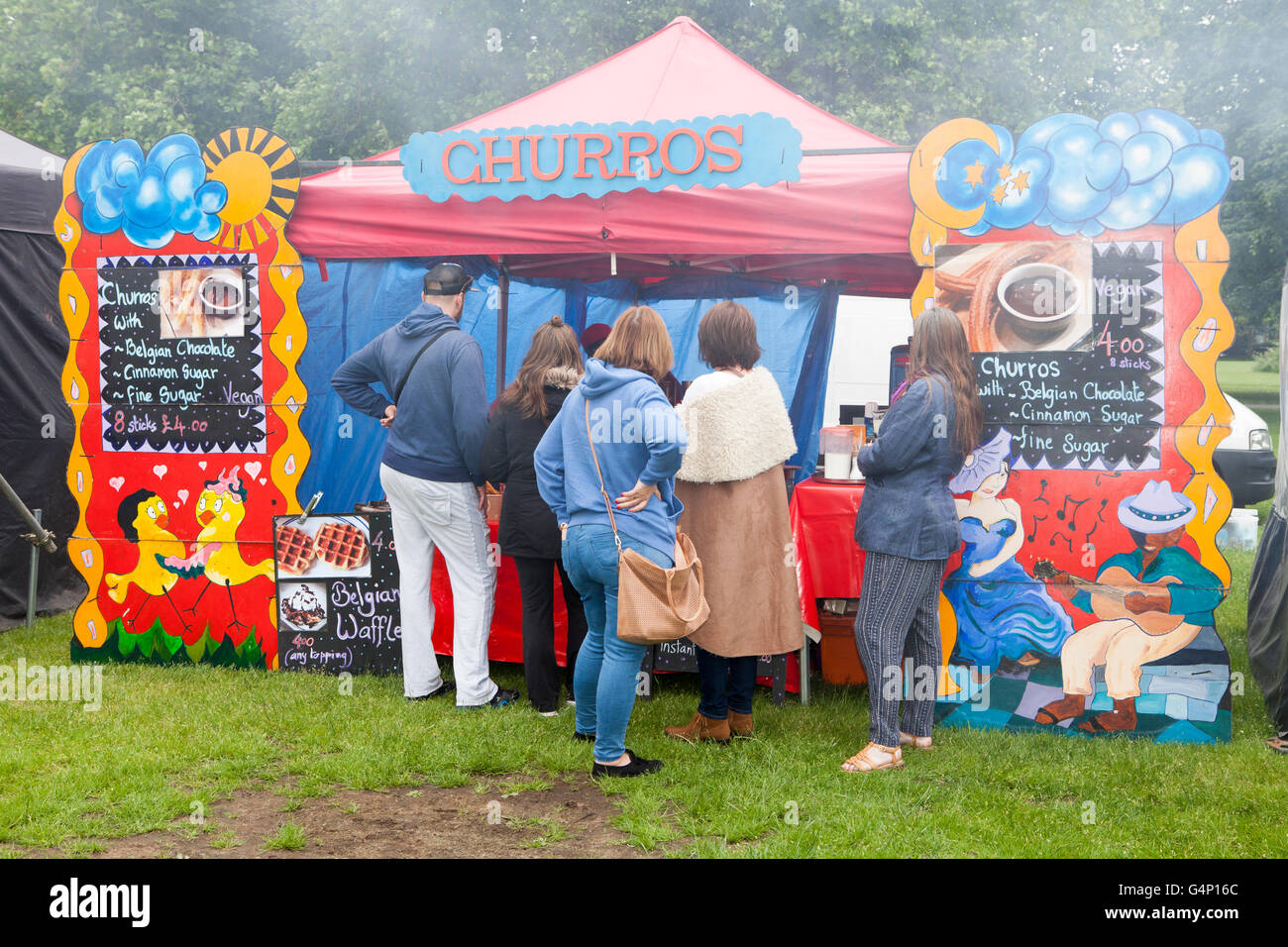 Food stall vans at the Afric Oye festival in Sefton Park, Liverpool, Merseyside, UK Stock Photo
