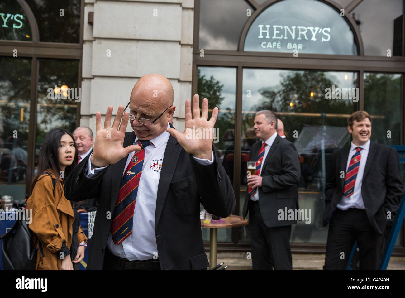 London, UK. 18th June, 2016. An exsoldier (seen here with his hands up