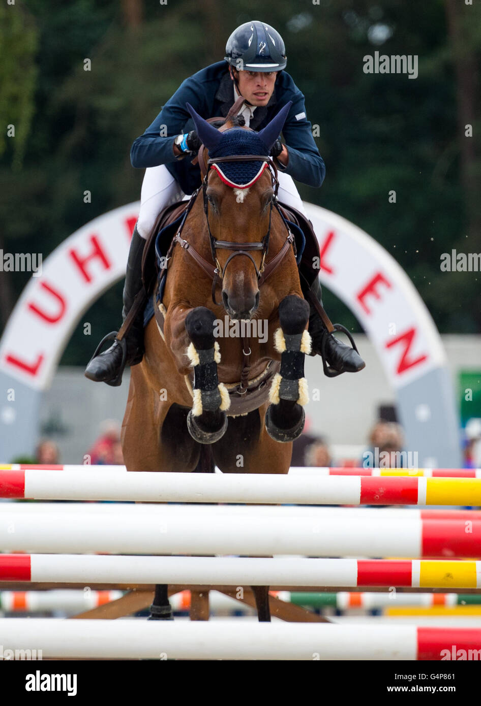 Mers Rider Luhmuehlen, Germany. 19th June, 2016. The French Maxime Livio jumps ...