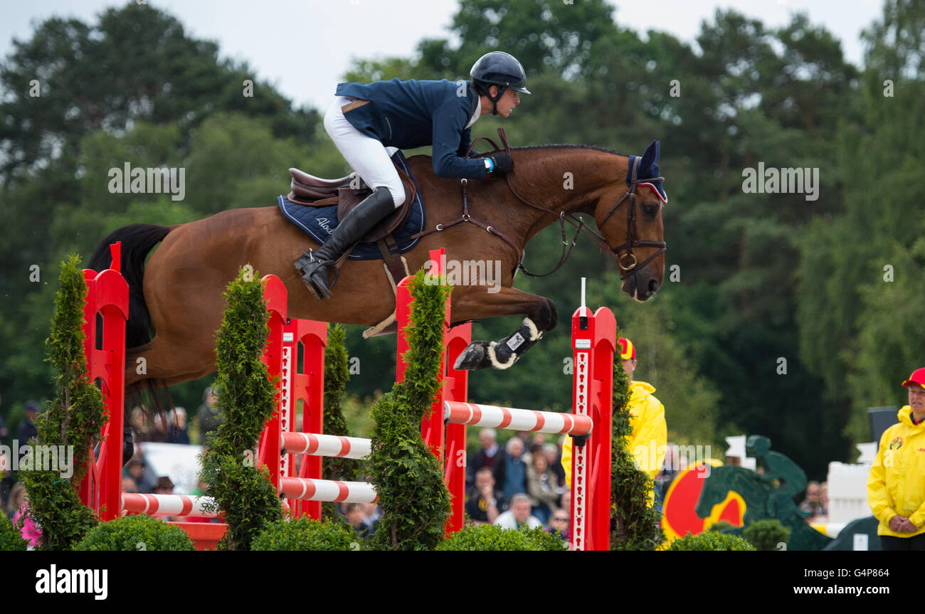 Mers Rider Luhmuehlen, Germany. 19th June, 2016. The French Maxime Livio jumps ...