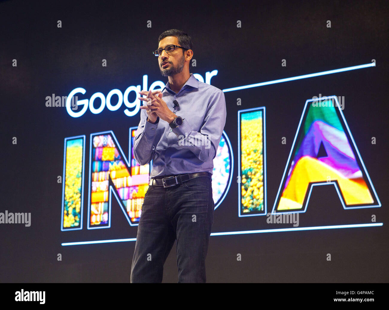 December 16, 2015 - New Delhi, India - 16 dec 2015 - New Delhi - INDIA..Sundar Pichai, CEO of Goggle Inc, addresses a Conference in New Delhi, INDIA. (Credit Image: © Subhash Sharma via ZUMA Wire) Stock Photo