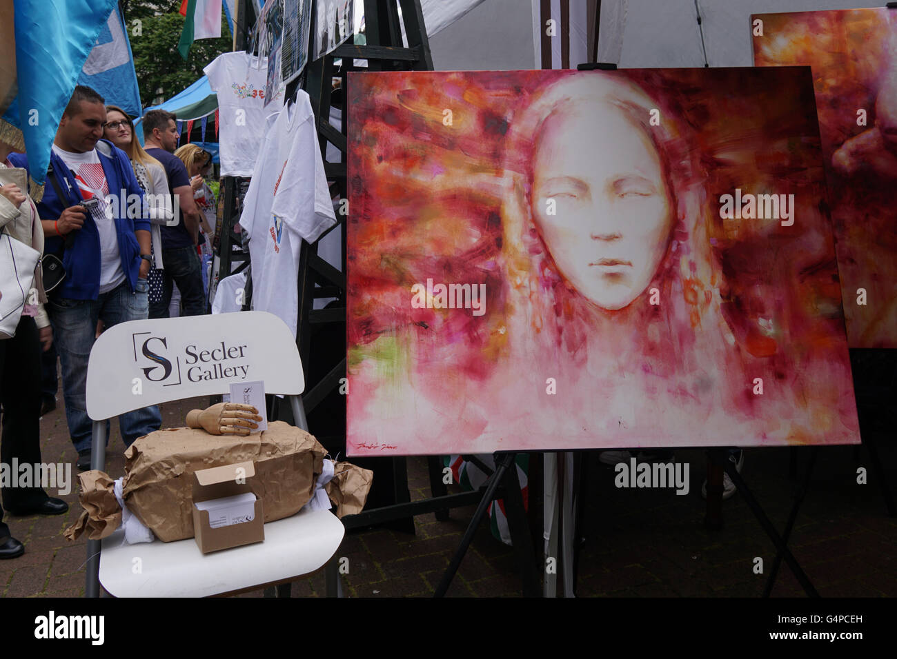 London, UK. 19th June 2016. Secler Gallery stall at Hungarian Culture Day in Victoria Embankment Gardens, London. Credit:  See Li/Alamy Live News Stock Photo