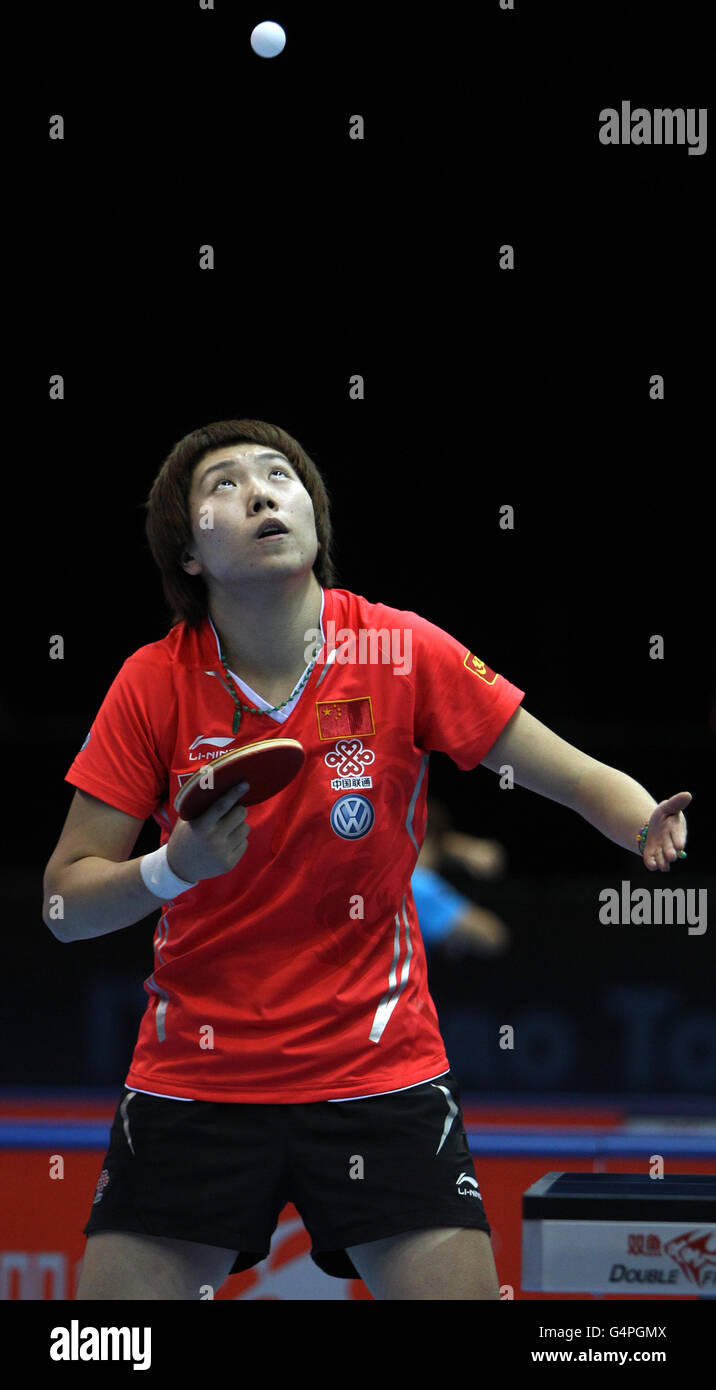 Olympics - Table Tennis - London 2012 Test Event - ITTF Pro Tour Grand Finals - Day Two - Excel Arena. China's Liu Shiwen during win over China's Yue Guo in quarter final of the ITTF Pro Tour Grand Finals at the Excel Arena, London. Stock Photo