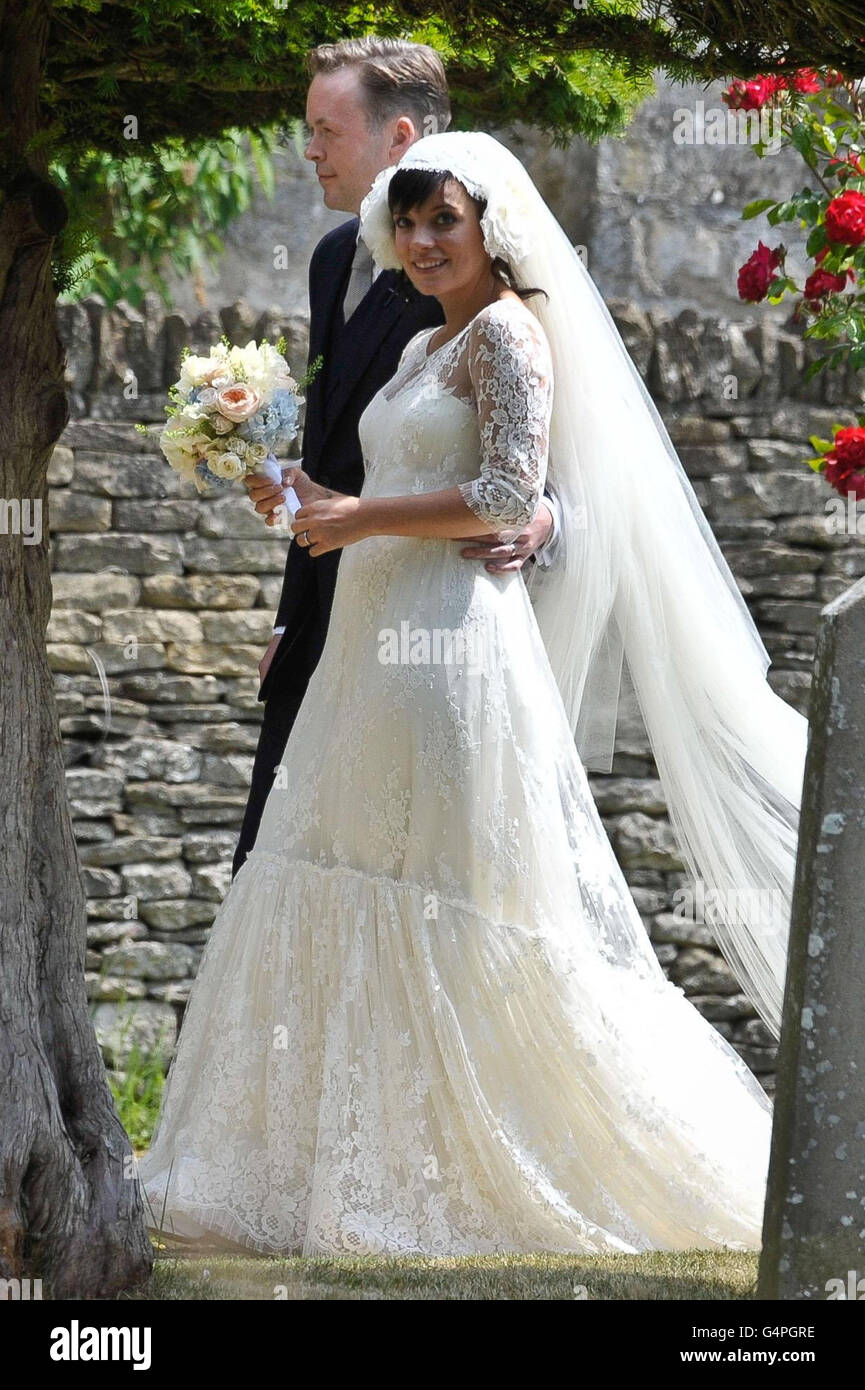 File picture, dated 11/06/2011. Lily Allen and her new husband Sam Cooper leave St James The Great Church in Cranham after their wedding. Stock Photo