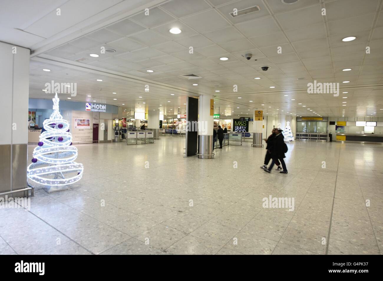 A empty terminal 3 at Heathrow Airport as plane arrivals and takeoffs
