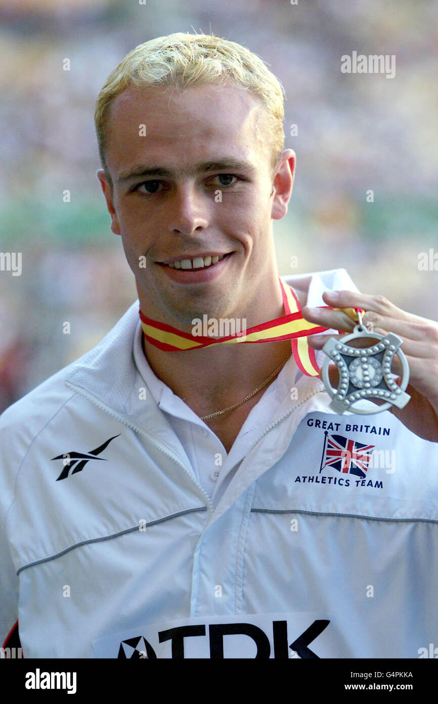 British Athlete Dean Macey after receiving his silver medal for the  decathlon at the IAAF World Athletics Championships in Seville, Spain Stock  Photo - Alamy