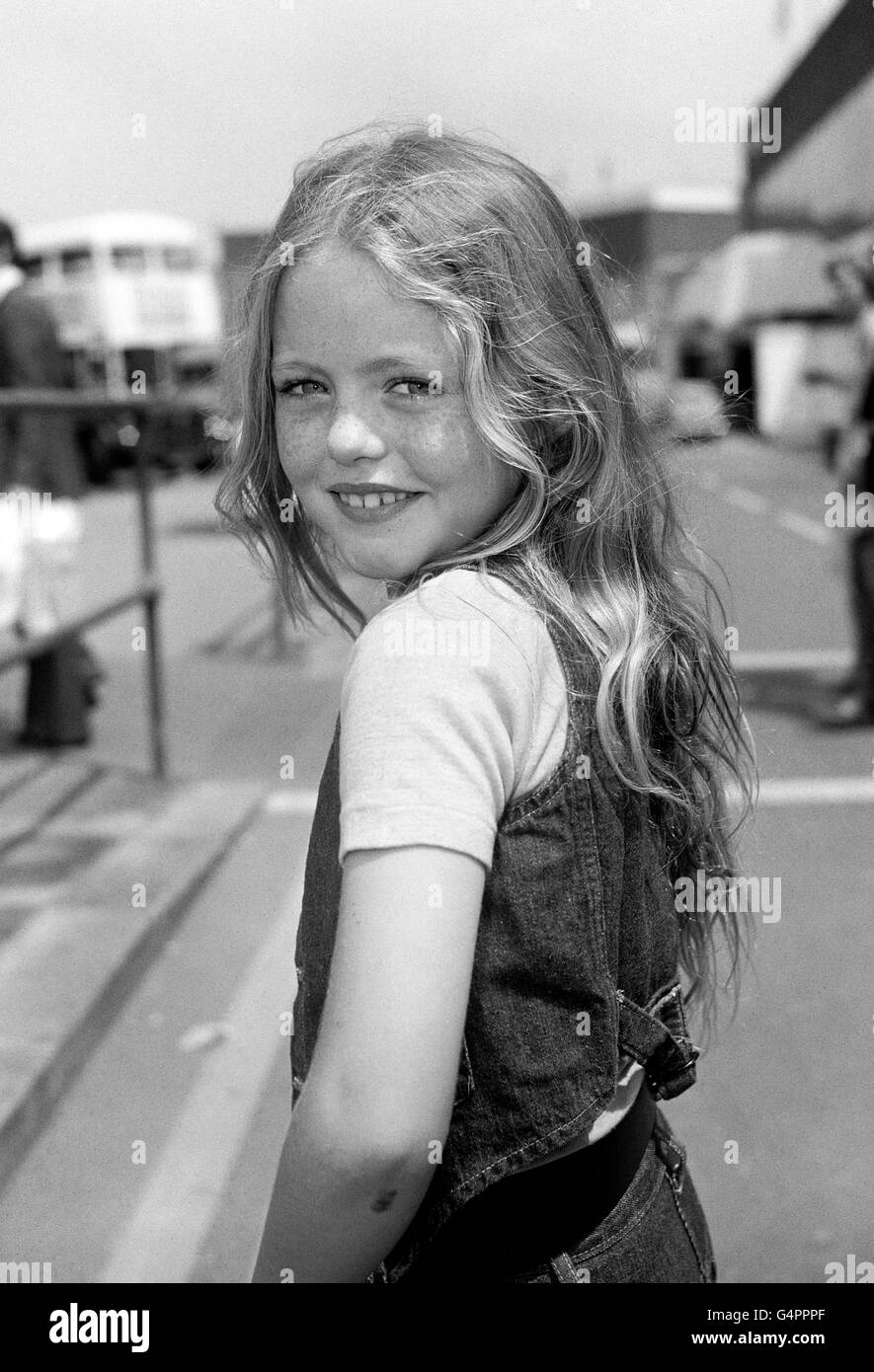 8 year-old Patsy Kensit before leaving Heathrow Airport in London for Moscow in Russia to attend the premiere of her new film 'The Blue Bird of Happiness' in which she plays alongside Elizabeth Taylor as her screen daughter, Mytyl in George Cukor's Soviet-American production. Stock Photo