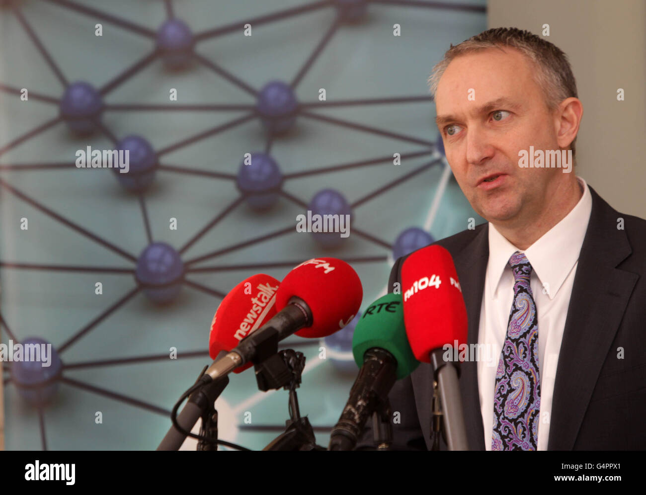 Craig Hayman, General Manager of IBM Industry Solutions, announces the acquisition of Curam Software during a press conference at the Merrion Hotel in Dublin. Stock Photo