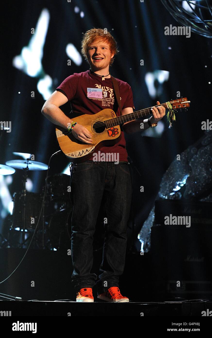 T4 Stars Of 2011 - London. Ed Sheeran performing during T4's Stars of 2011 event, at Earls Court, London. Stock Photo