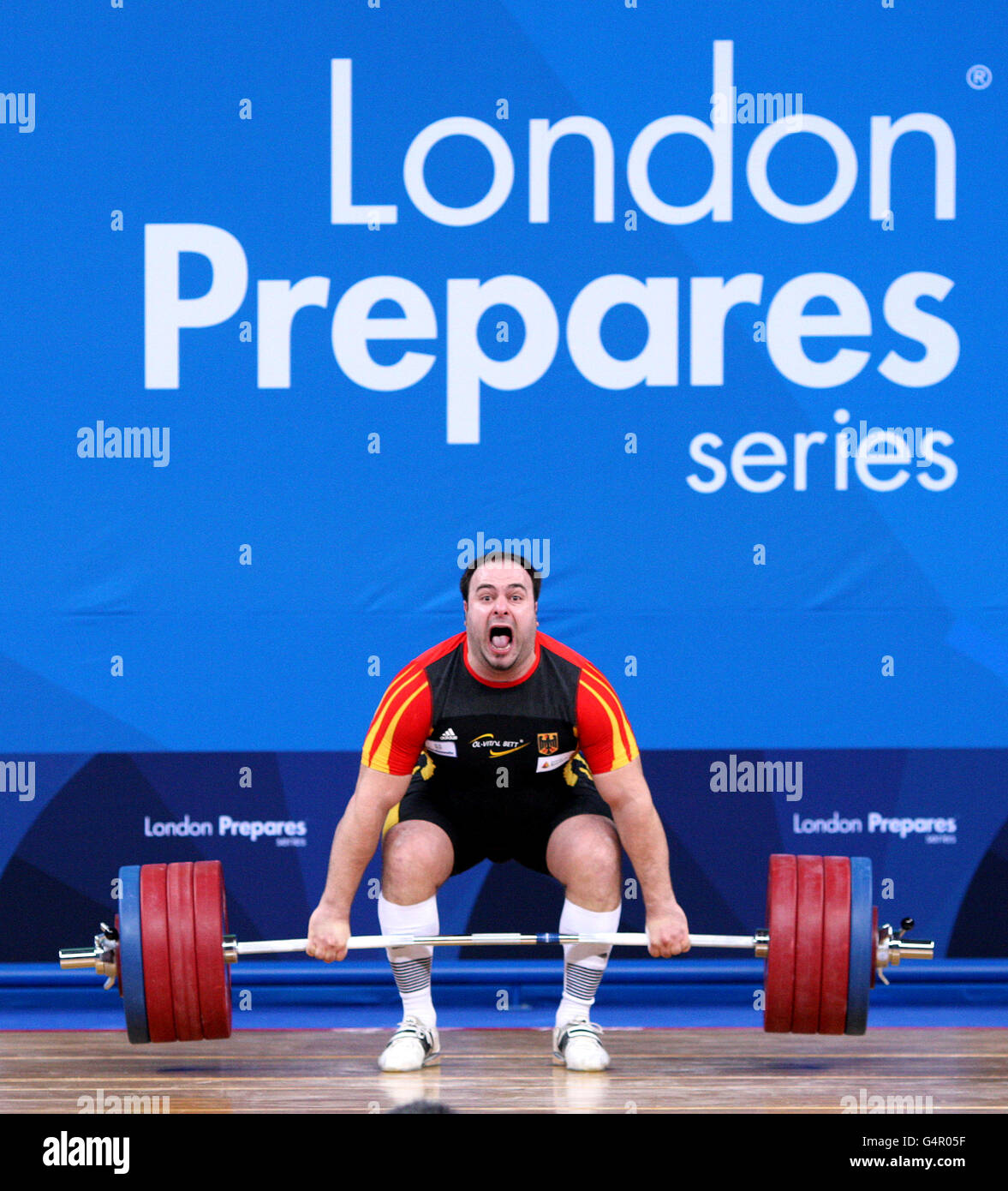 Olympics - Weightlifting - London 2012 Test Event - Day Two - Excel Arena. Almir Velagic, Germany Stock Photo