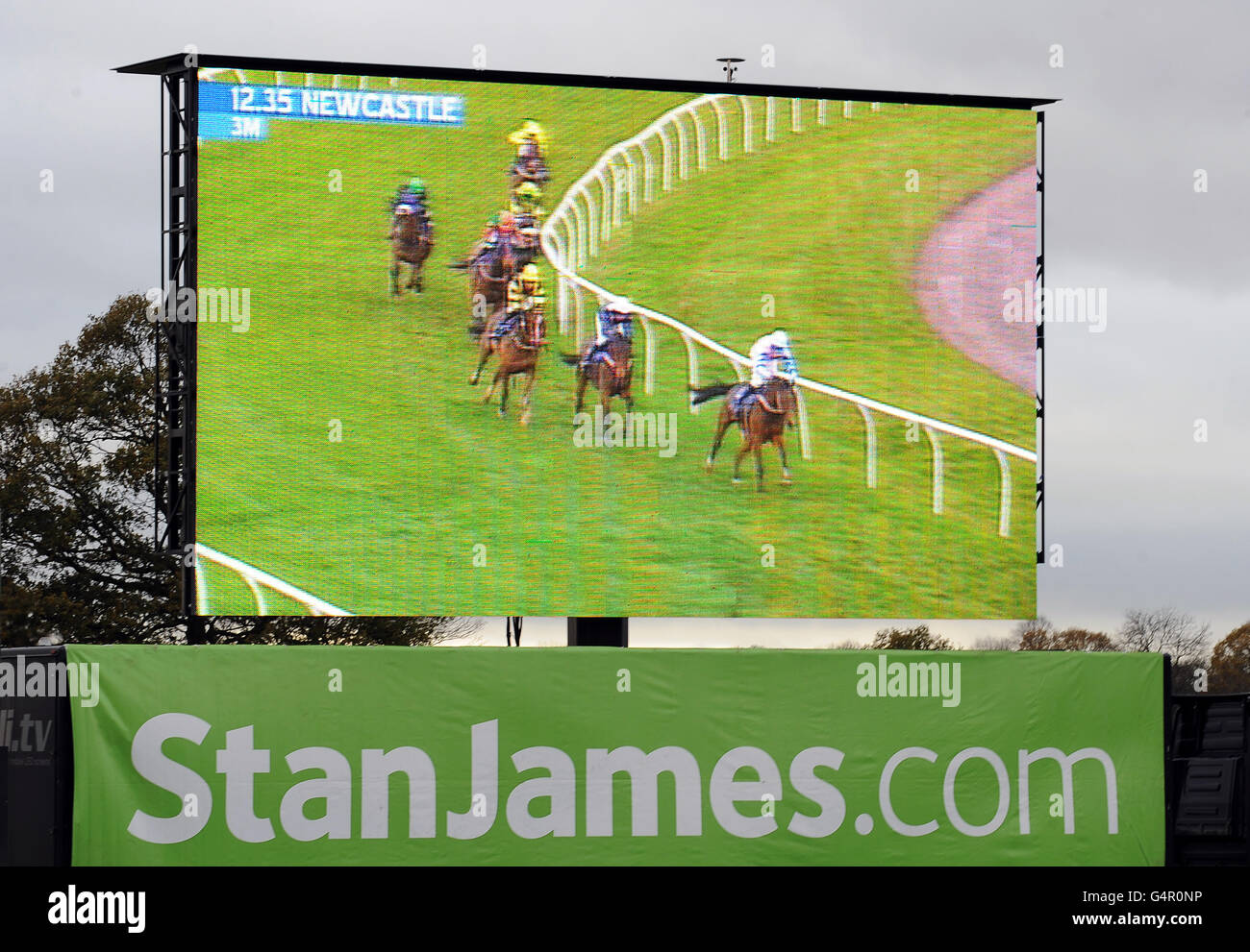General view of the giant TV screen at Newcastle Racecourse showing ...