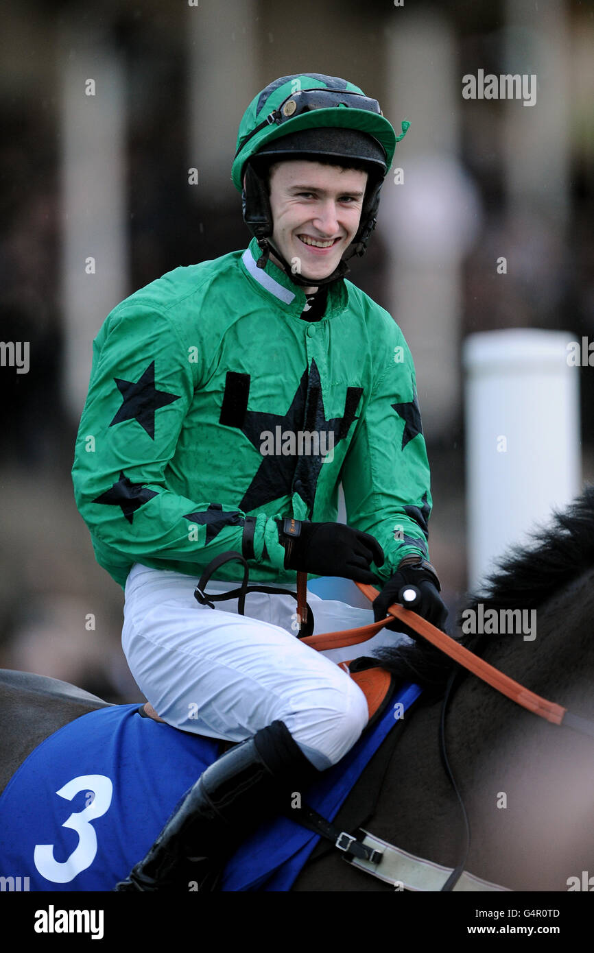 Jockey Tony Kelly on The Hollinwell prior to the At The Races Rehearsal ...