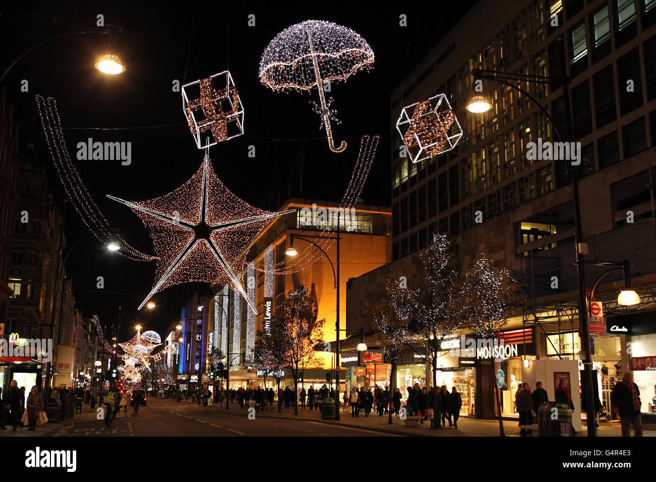 Christmas light. Christmas lights in Oxford Street, London, as shoppers