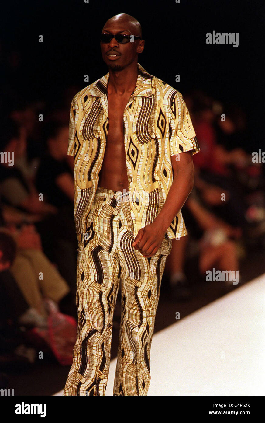 A creation from Red Or Dead is modelled at the launch of their  Spring/Summer 2000 range, during a catwalk show for the second day of  London Fashion Week, at the Natural History