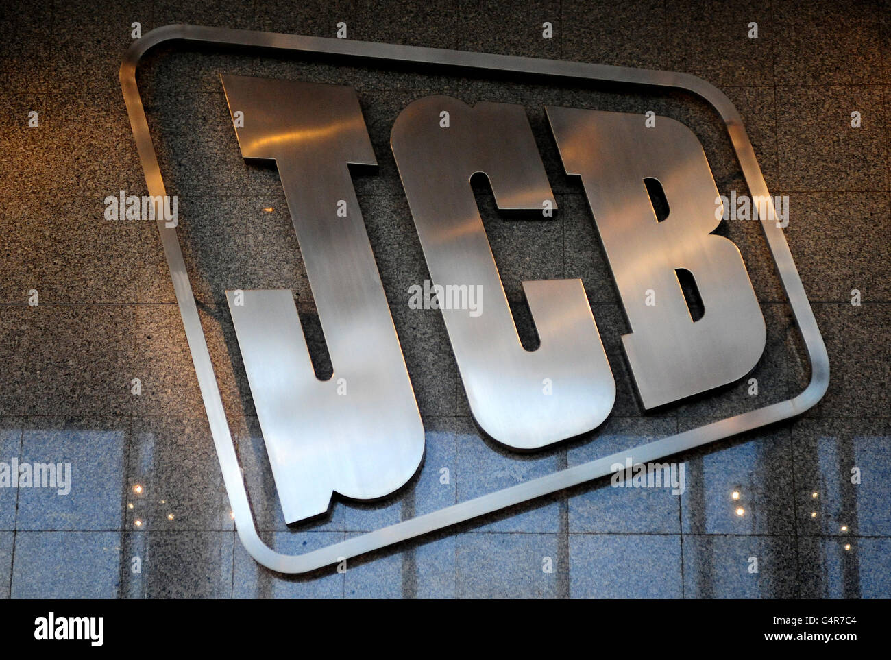 A general view of the JCB logo at the World Headquarters in Rocester, Staffordshire. Stock Photo