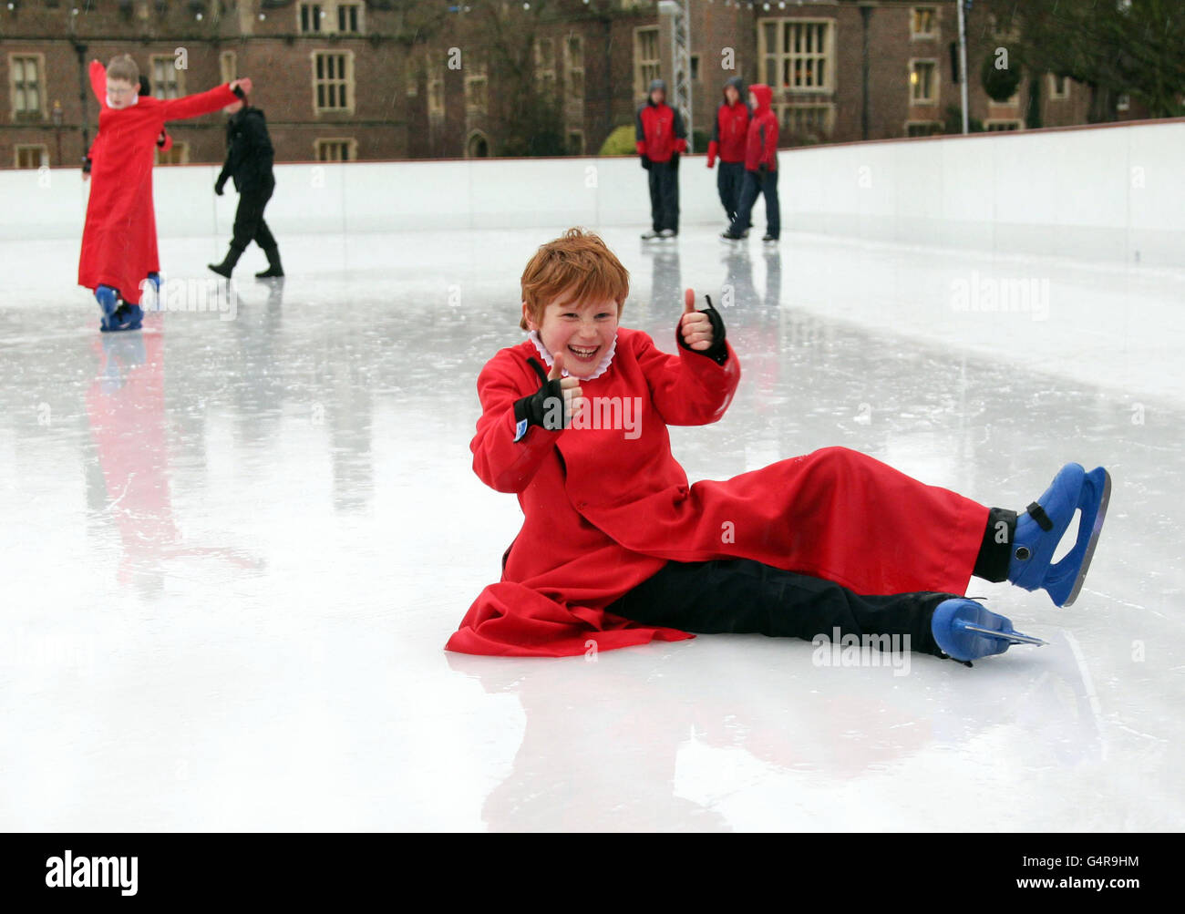 One of seventeen Chapel Royal Choirboys aged 8-13 skating at Hampton Court Palace Ice Rink in Kingston. Stock Photo