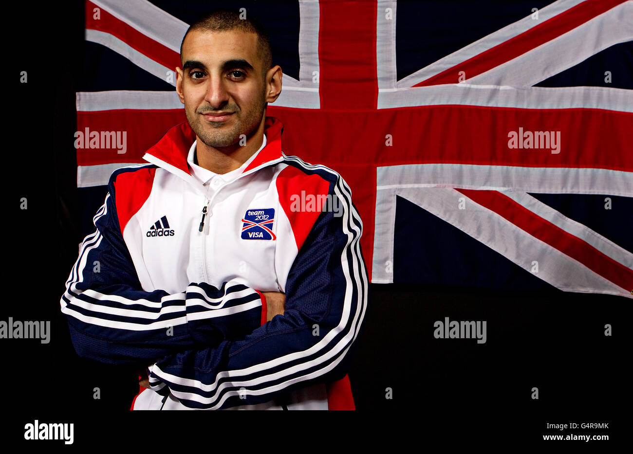 Great Britain weightlifter Ali Jawad during the photocall at the Velodrome in the Olympic Park, London. Over 30 London 2012 hopefuls came together to prepare for the Games. Team 2012, presented by Visa, is raising funds for 1,200 British athletes at www.team-2012.com. Stock Photo