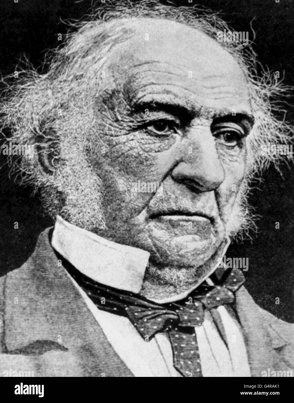WILLIAM GLADSTONE, circa 1880.(1809-1898), Victorian Liberal leader, who gave a 4 hour and 45 minute budget speech in 1853. He was British Prime minister four times and, latterly, devoted much time to a Home Rule Bill for Ireland which was ultimately unsuccessful. Stock Photo