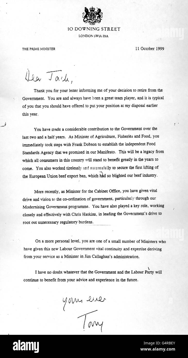 Letter/Blair to Cunningham Stock Photo Alamy