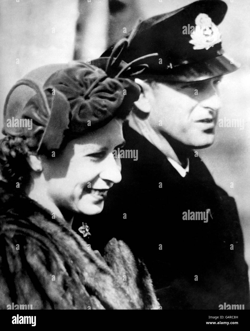 Princess Elizabeth and the Duke of Edinburgh shown as they arrived in Winnipeg, Manitoba during the Royal Tour of Canada. Stock Photo