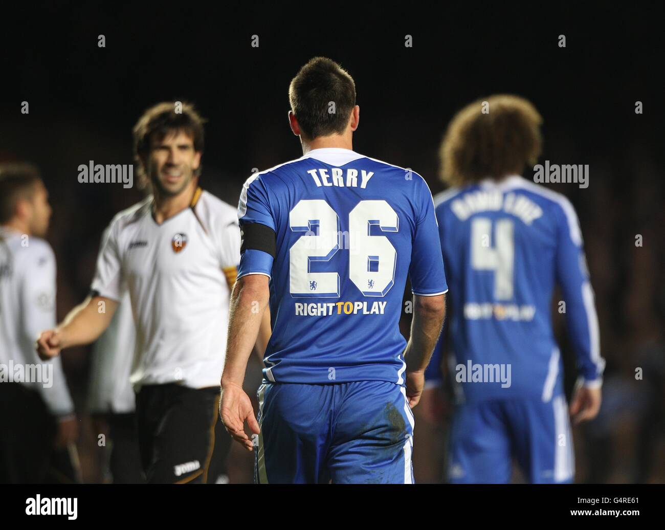 Chelsea's John Terry walks away showing the words Right To Play on his shirt Stock Photo