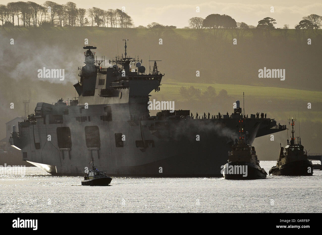 Hms Ocean Arrives Into The Docks At Royal Naval Base Devonport Plymouth